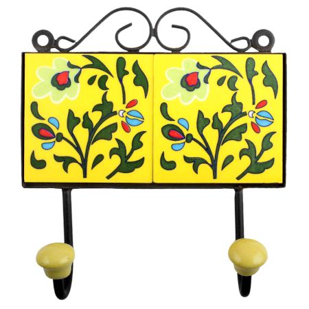 Yellow Forest Green Leaf Tiles Hooks